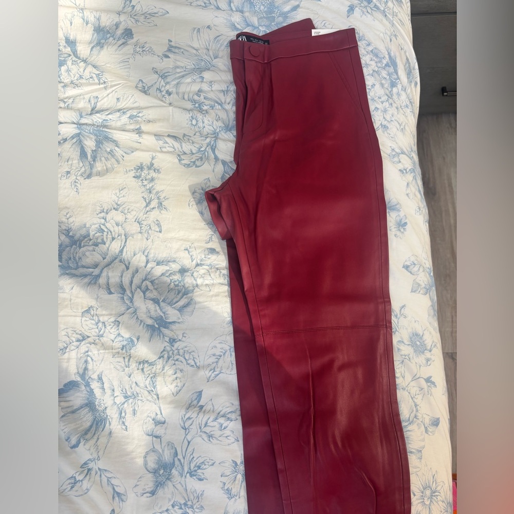 Zara Burgundy Leather High Rise Pant